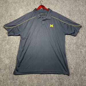 Polo Shirt Mens XL Blue Short Sleeve Button Neck University of Michigan Logo